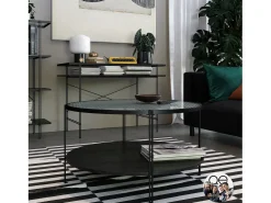 Wainwright | Mesa de apoio em vidro e 1 prateleira em Black Oak Look*Dorel Home Sale