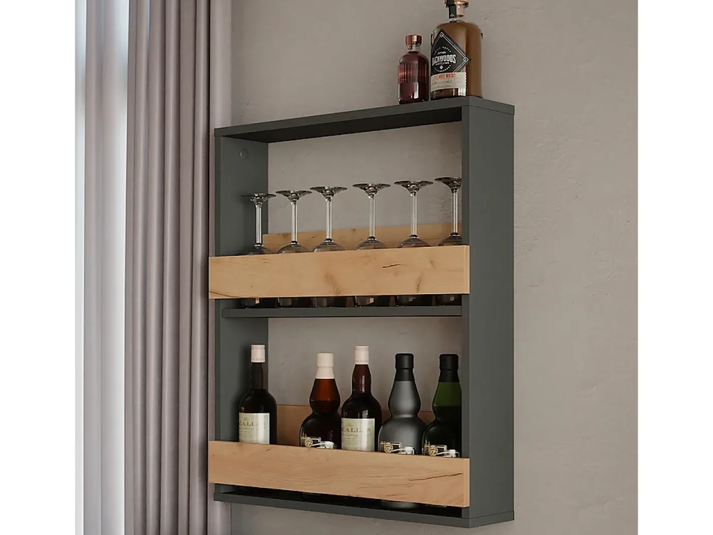 Vicco Acessórios De Arrumação|Acessório Vinho E Bar*Weinglasregal carvalho goldkraft/antracite 60x15.1x72 repose Natural escuro