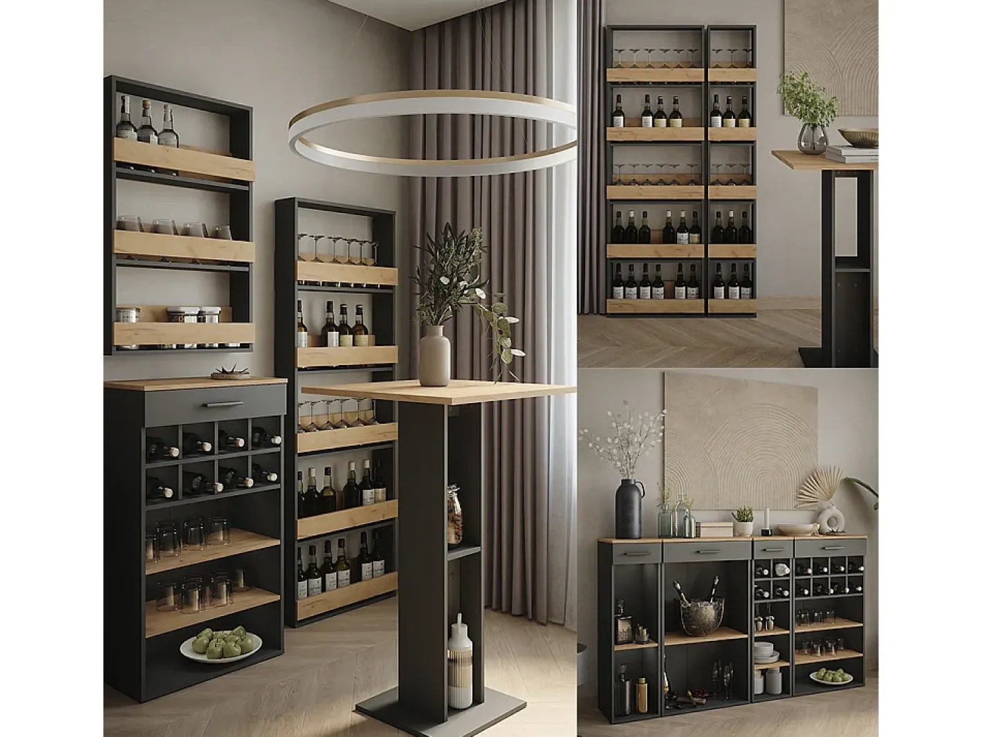 Vicco Acessórios De Arrumação|Acessório Vinho E Bar*Weinglasregal carvalho goldkraft/antracite 60x15.1x72 repose Natural escuro