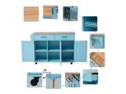 129x46x91,5cm Carrinho de cozinha, carrinho de sala de jantar, bancada dobrável, armário de arrumação,* New