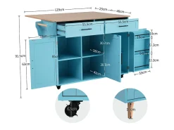 129x46x91,5cm Carrinho de cozinha, carrinho de sala de jantar, bancada dobrável, armário de arrumação,* New